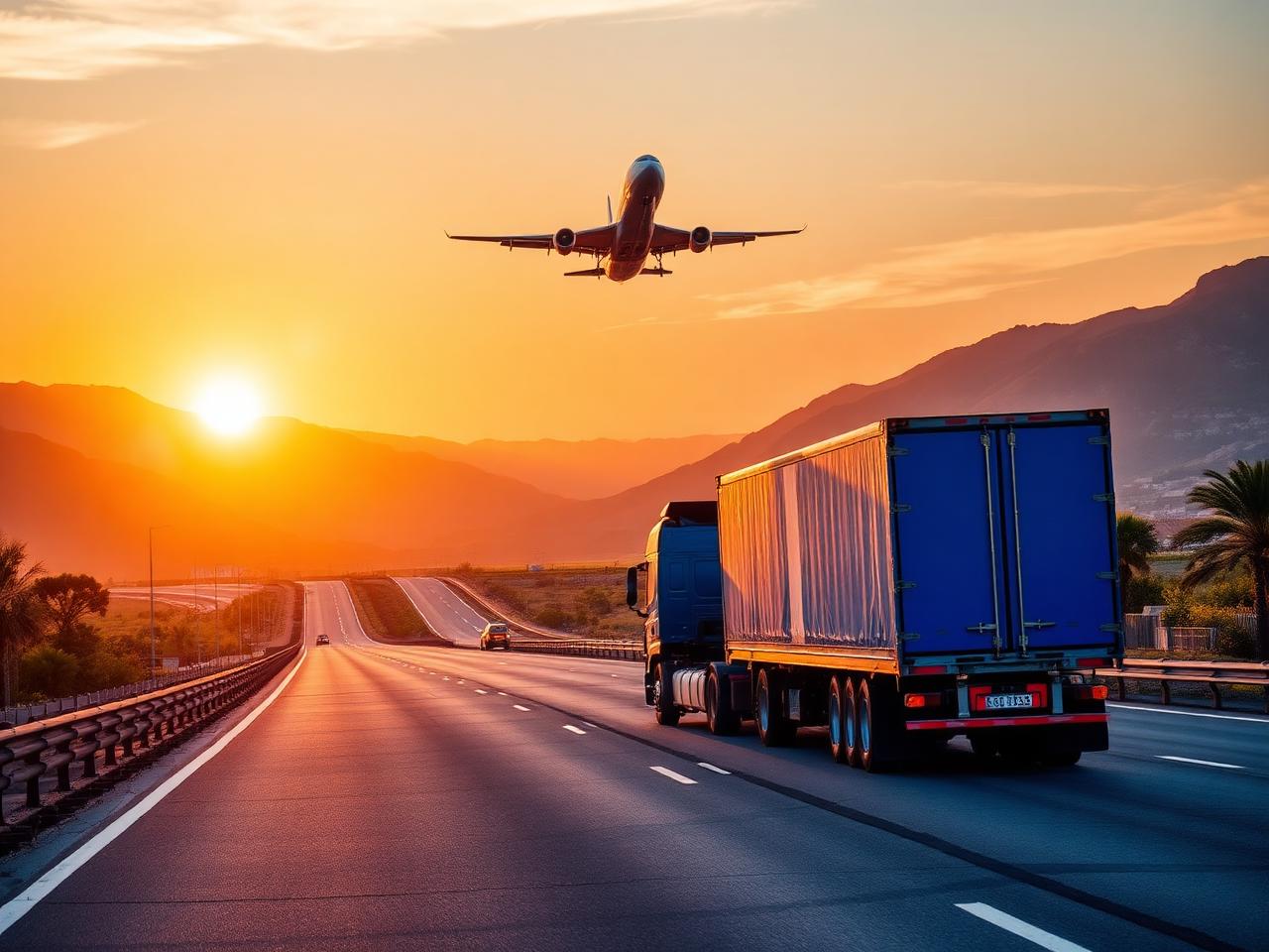Logistics truck and airplane